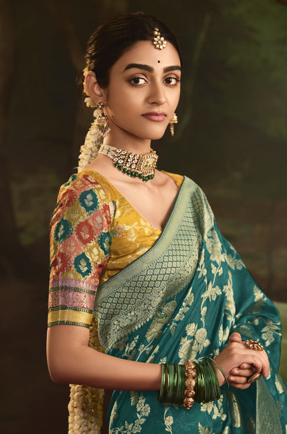 Dark green Crepe Dola Silk Weaving Sinduri Raas Saree