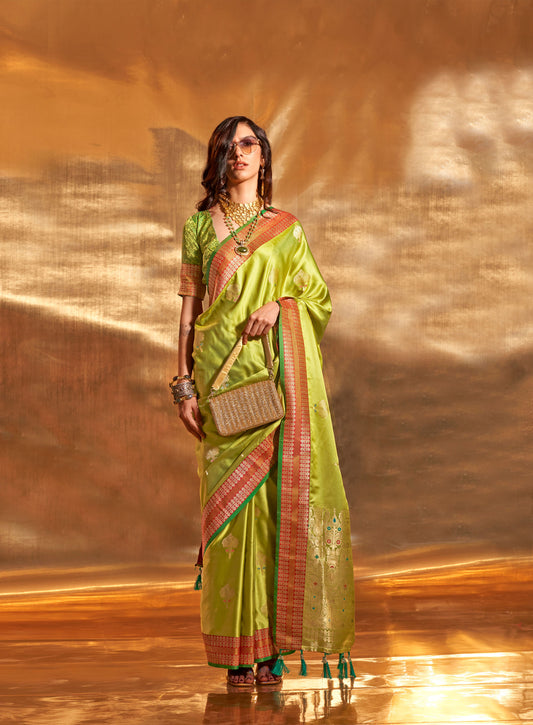 Green Ksattika Pure Satin Handloom Silk Saree