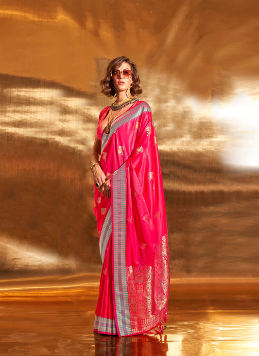 Pink Ksattika Pure Satin Handloom Silk Saree