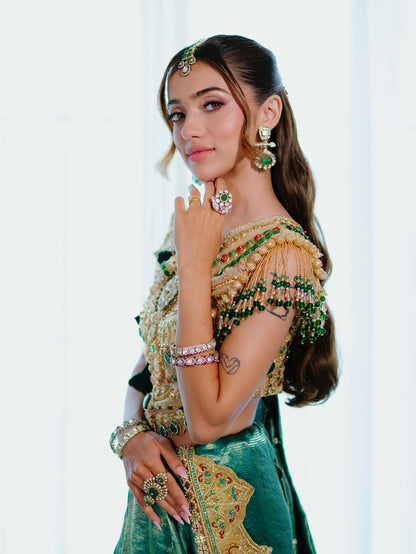 Custom Heavy Green Bridal saree