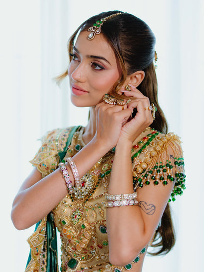 Custom Heavy Green Bridal saree