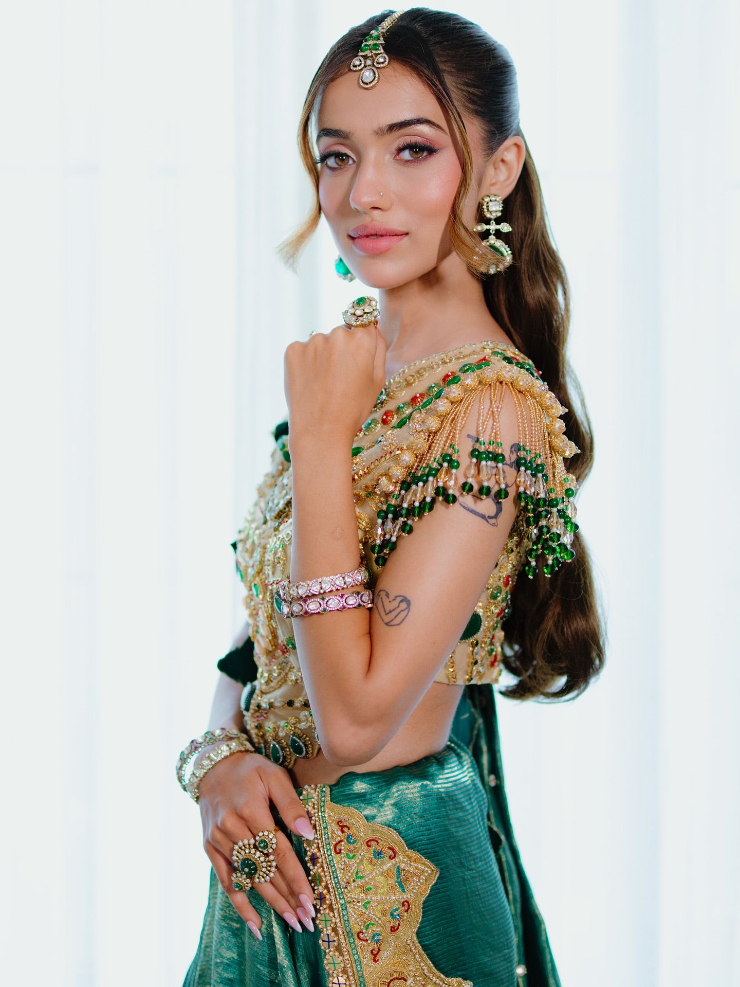 Custom Heavy Green Bridal saree