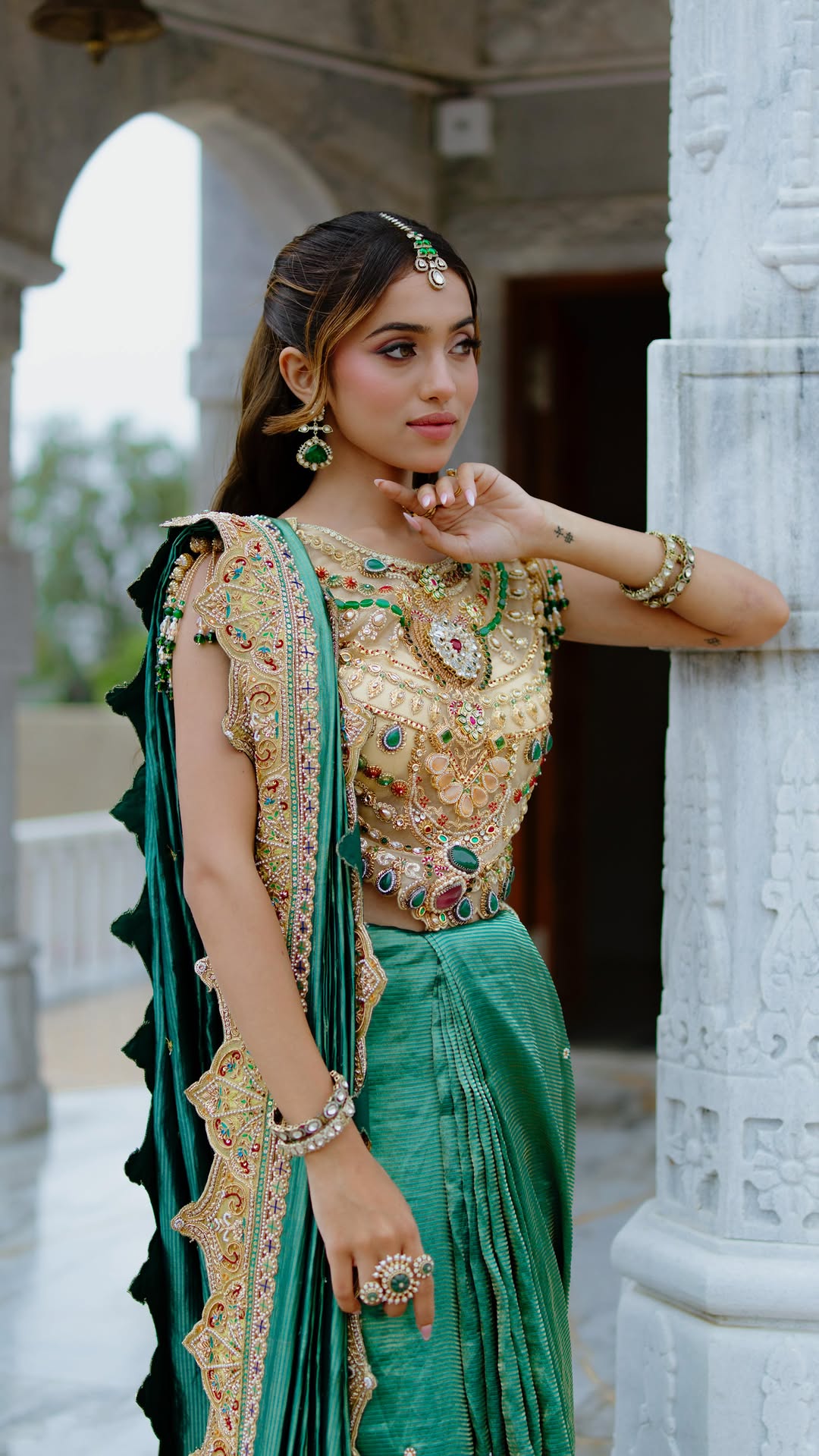Custom Heavy Green Bridal saree