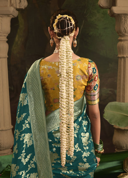 Dark green Crepe Dola Silk Weaving Sinduri Raas Saree