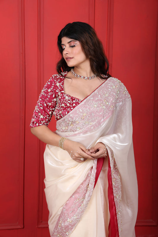Rosa Rosario & White Rock Hand Embroidered Saree Set