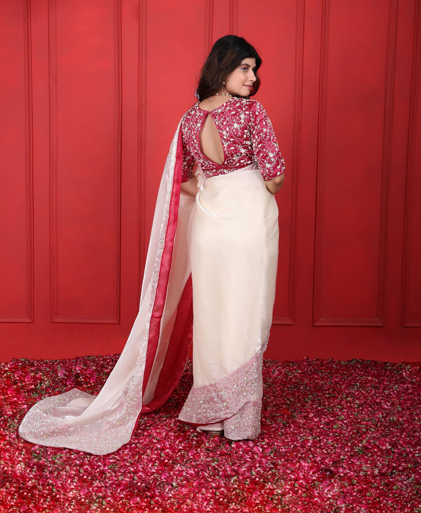 Rosa Rosario & White Rock Hand Embroidered Saree Set