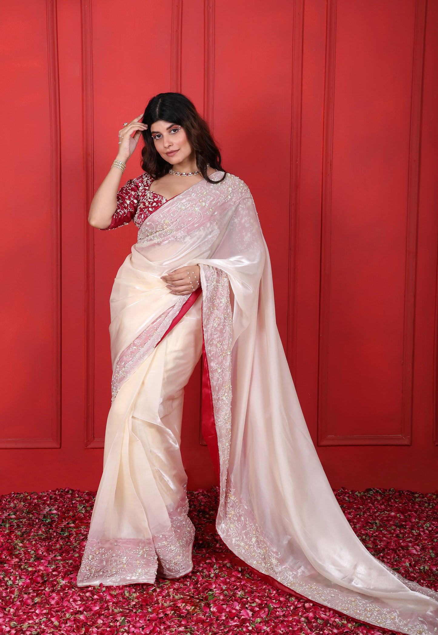 Rosa Rosario & White Rock Hand Embroidered Saree Set