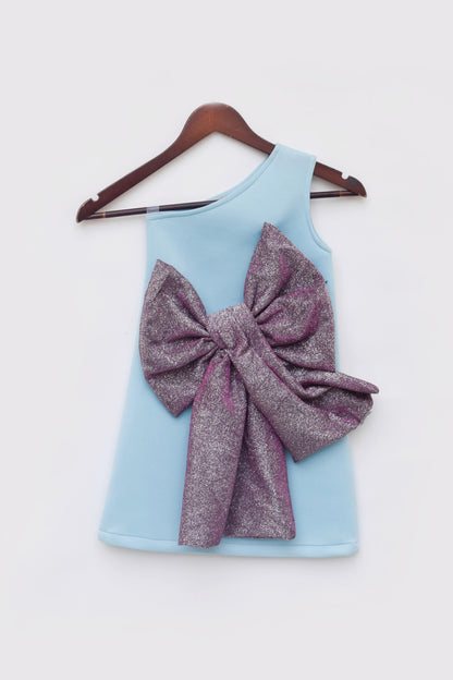 Blue Lycra Dress with Purple Shimmer Bow