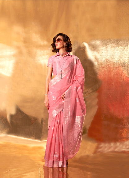 Pink Kelley Linen Cotton Saree