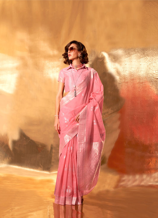Pink Kelley Linen Cotton Saree