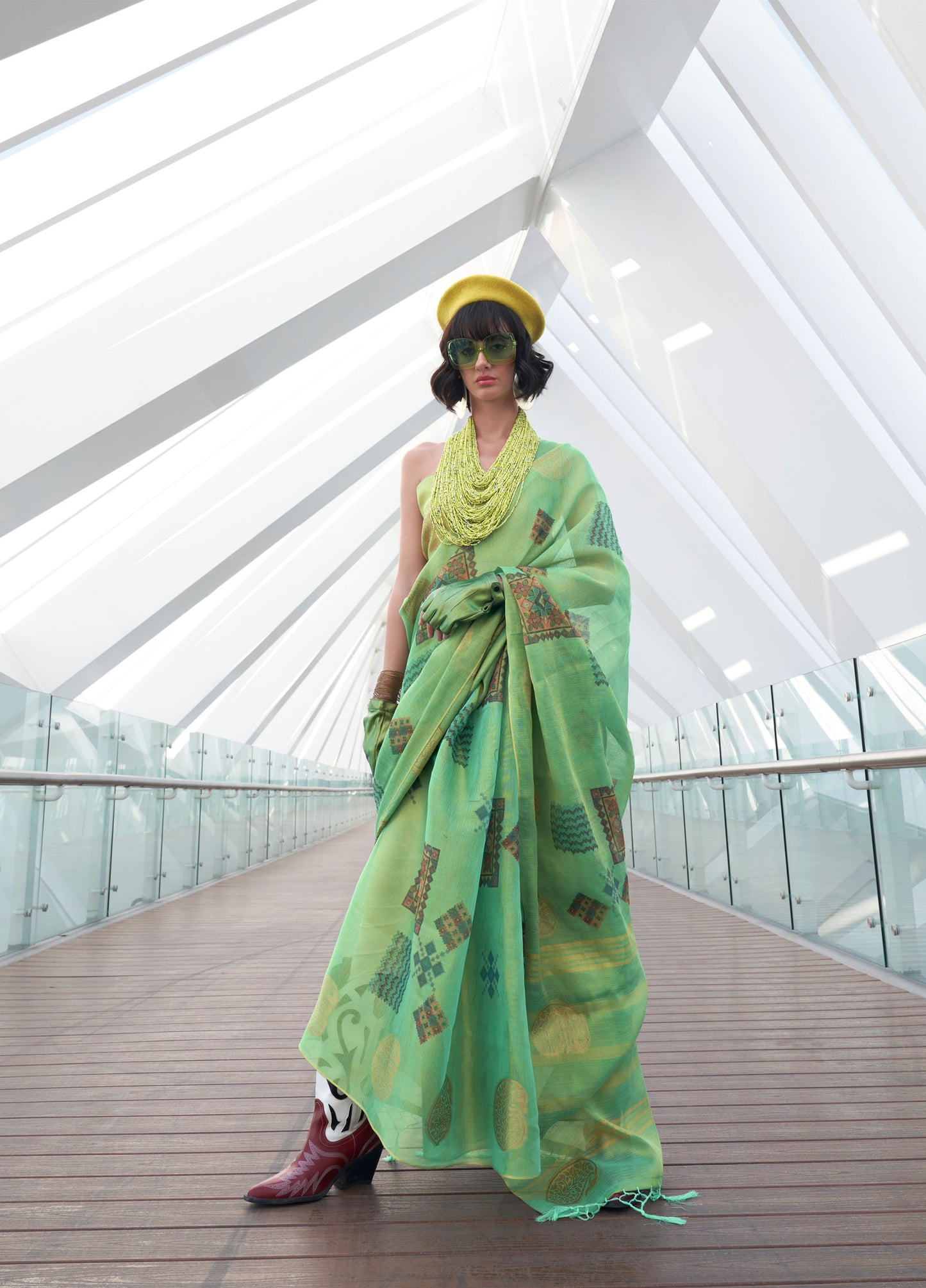 Mint Green Kroma Zari Tissue handwoven Printed Silk Saree