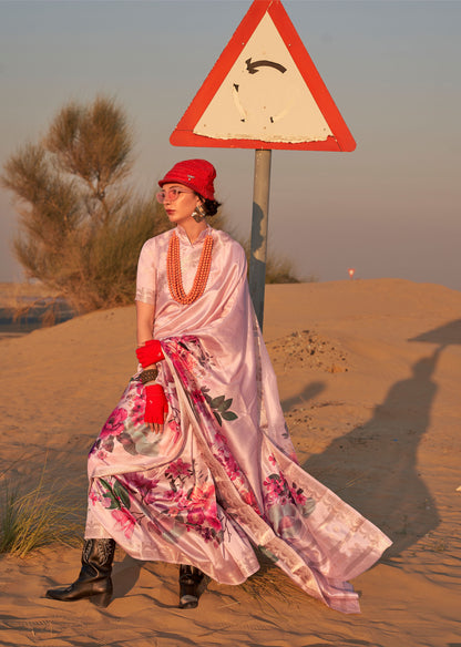 Cream Kikigai Printed Tussar Silk Saree