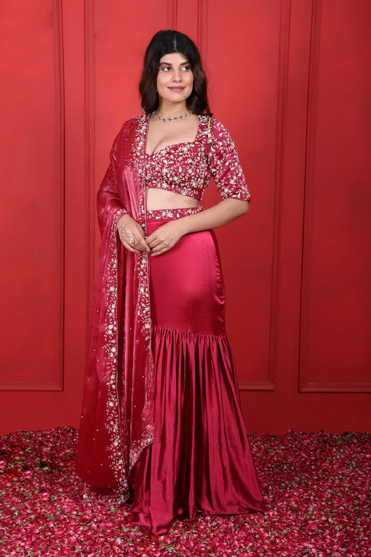 Rosa Rosario Fish-Cut Hand Embroidered Lehenga Set