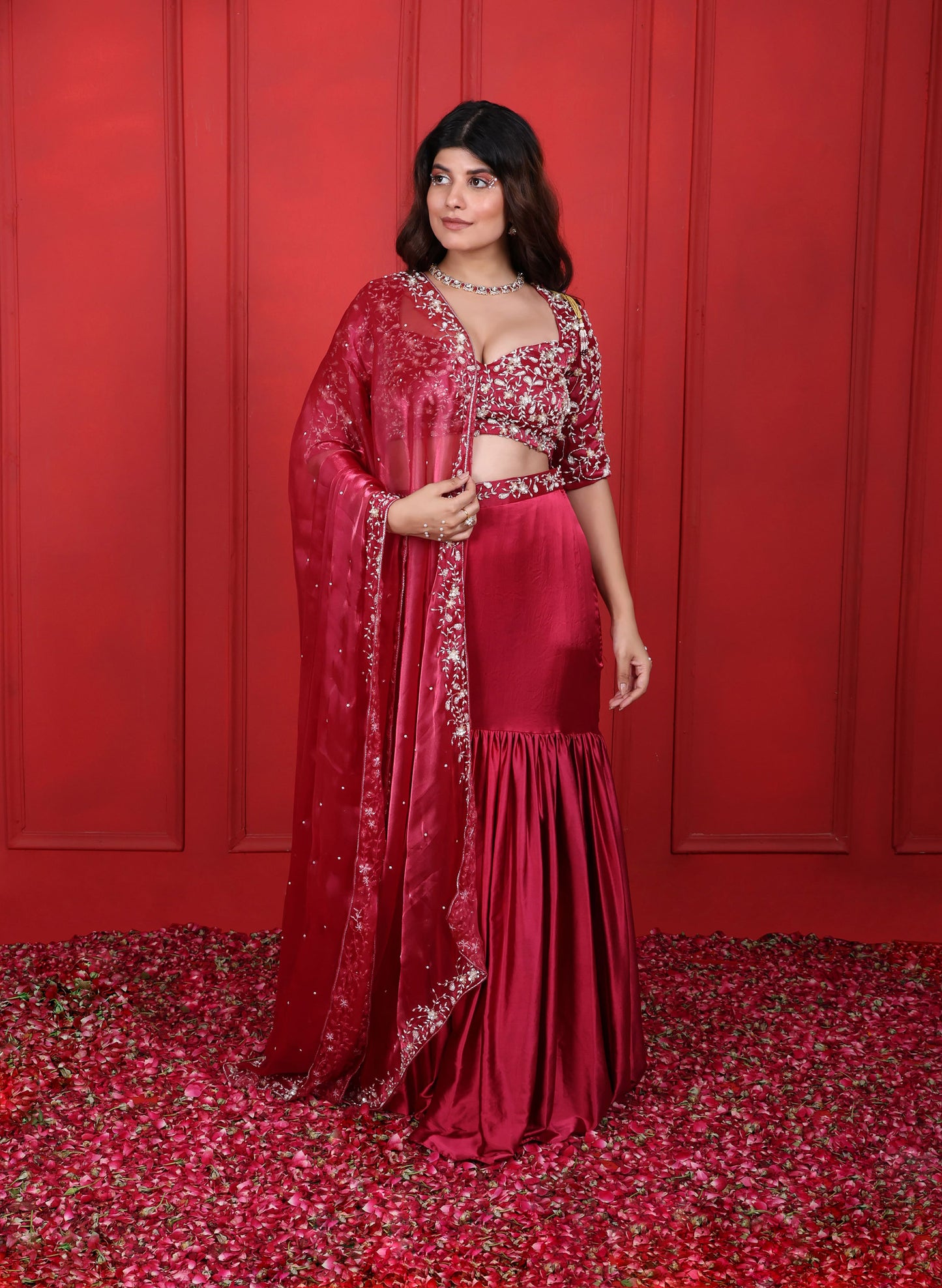 Rosa Rosario Fish-Cut Hand Embroidered Lehenga Set