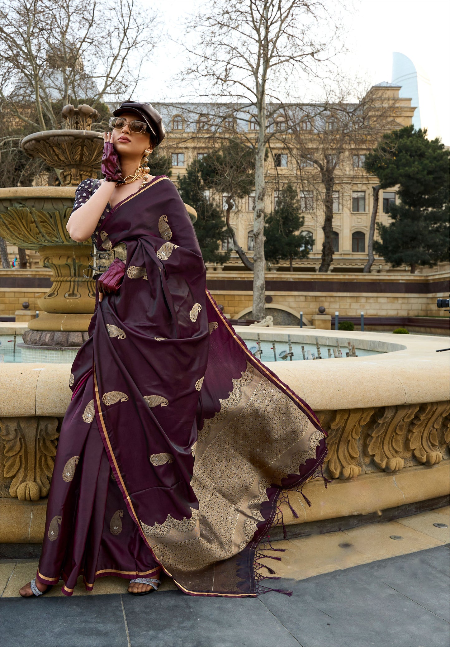 Deep Maroon Kanthkala Pure Satin Handloom Silk Saree