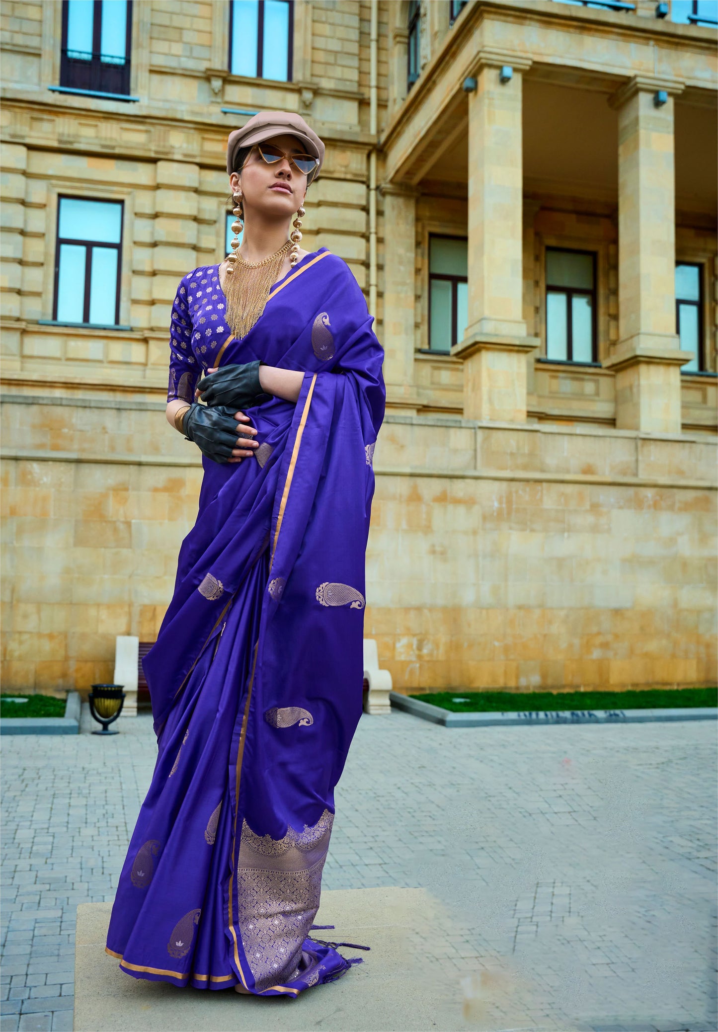 Royal Blue Kanthkala Pure Satin Handloom Silk Saree