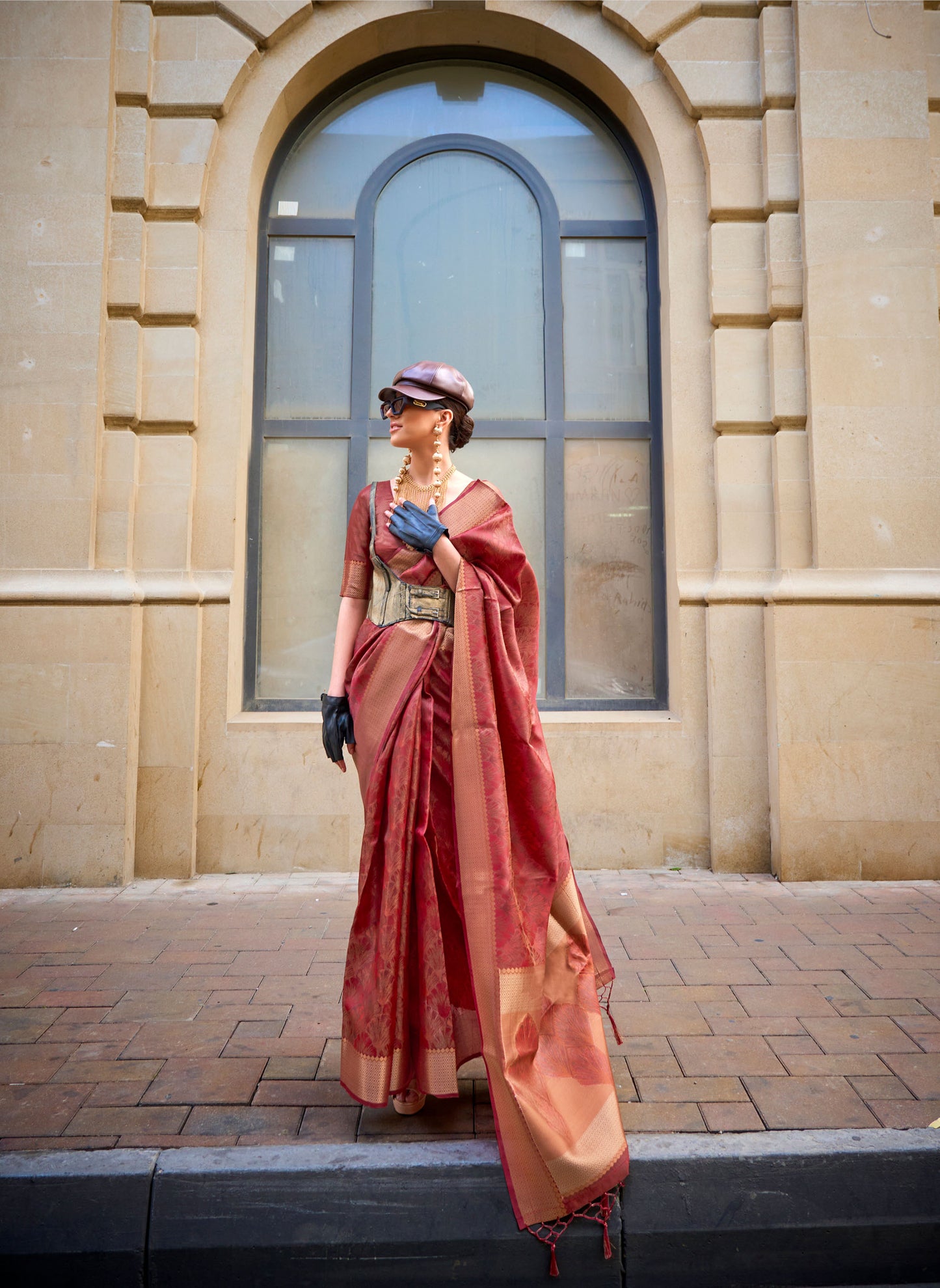 Orange Kalki Handwoven Two tone organza saree