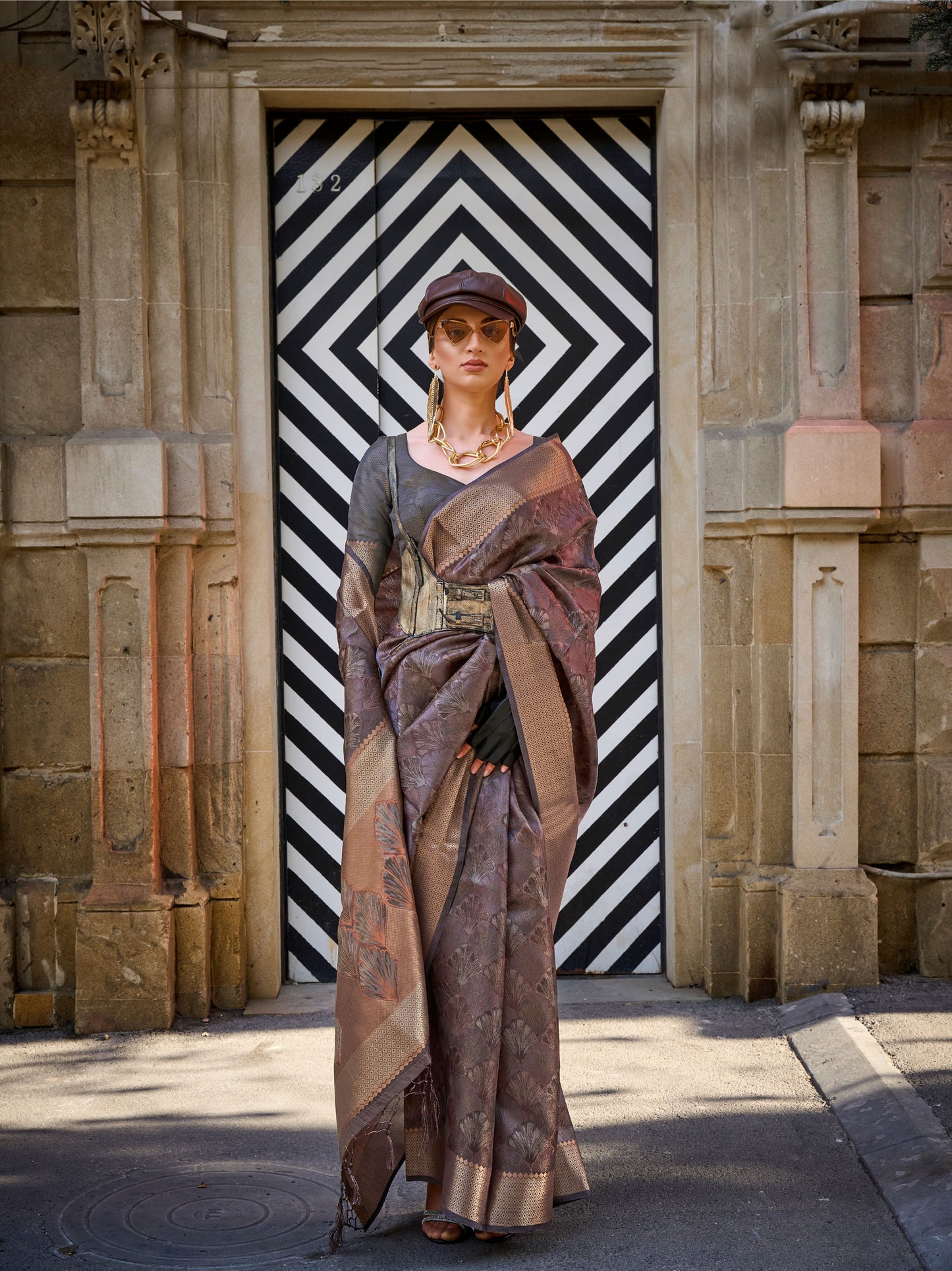 Brown Kalki Handwoven Two tone organza saree
