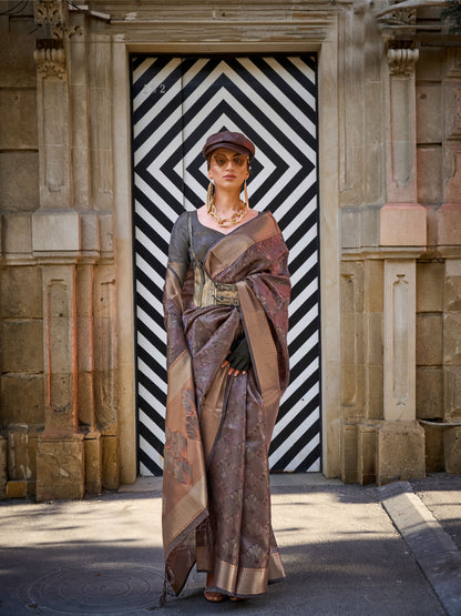Brown Kalki Handwoven Two tone organza saree