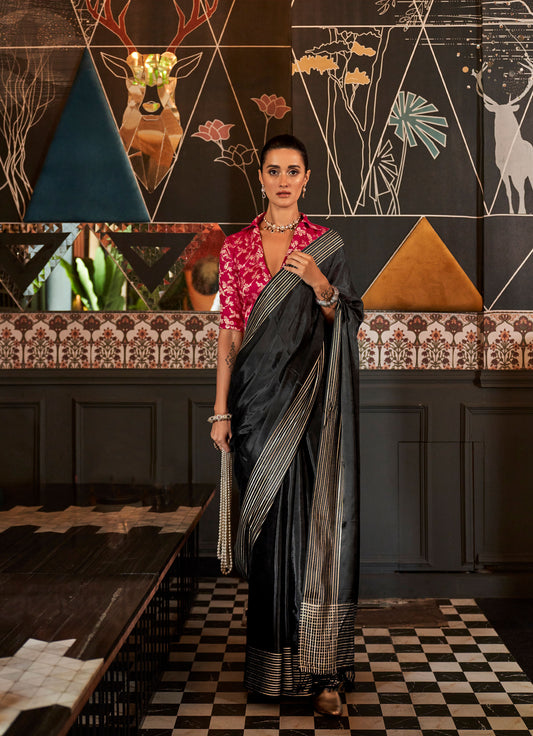 Black Konditori Pure Viscose Handloom Saree