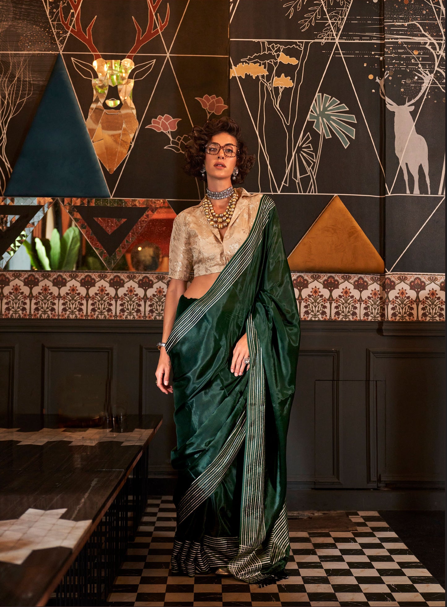 Dark Green Konditori Pure Viscose Handloom Saree