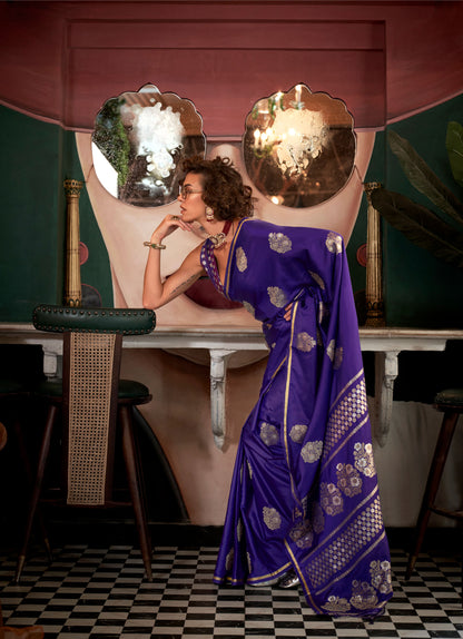 Purple Kanthkala Topaz Pure Satin Handloom Saree
