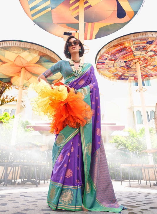 Violet Kshasha Two tone handloom saree