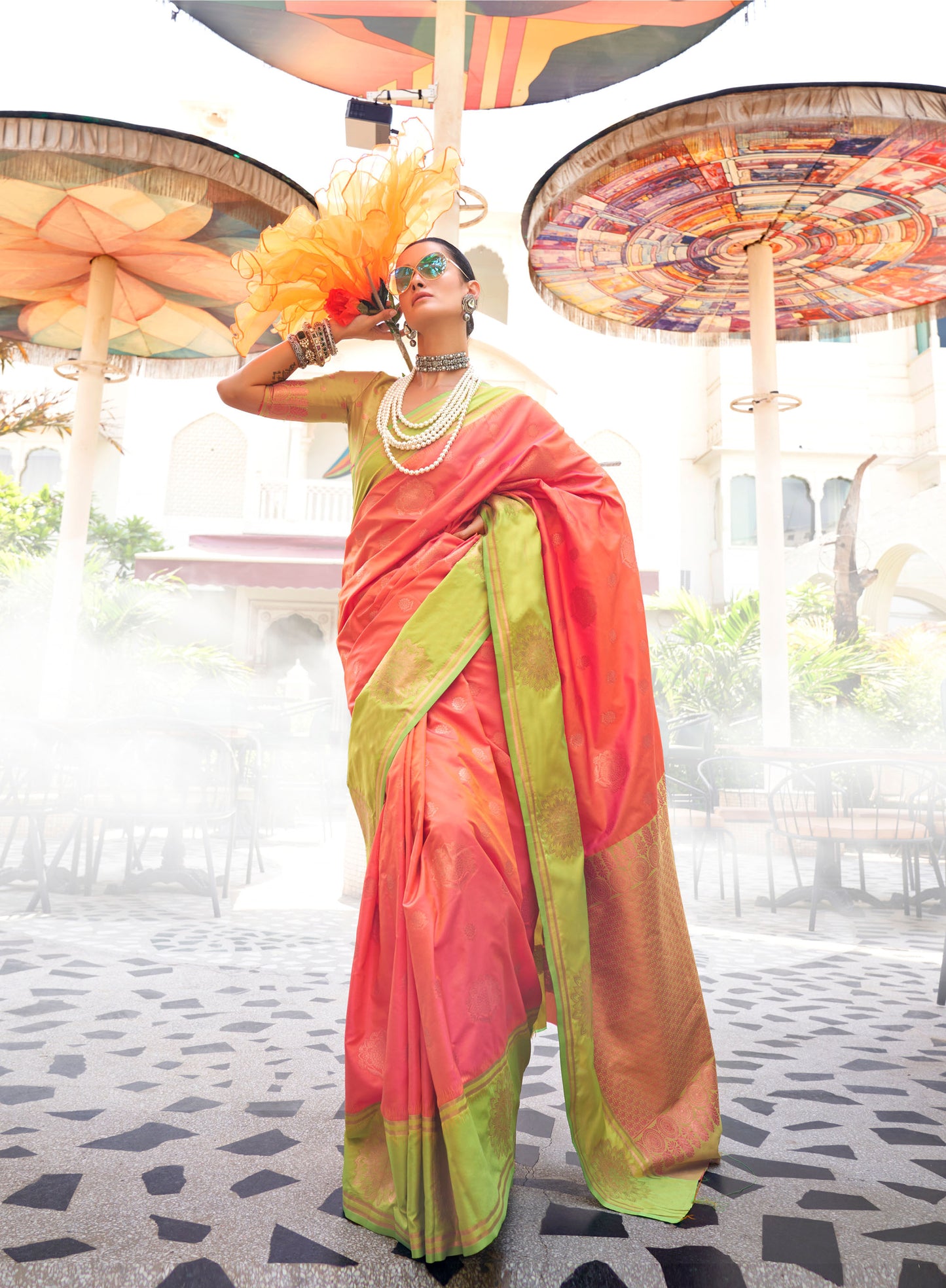 Orange Kshasha Two tone handloom saree