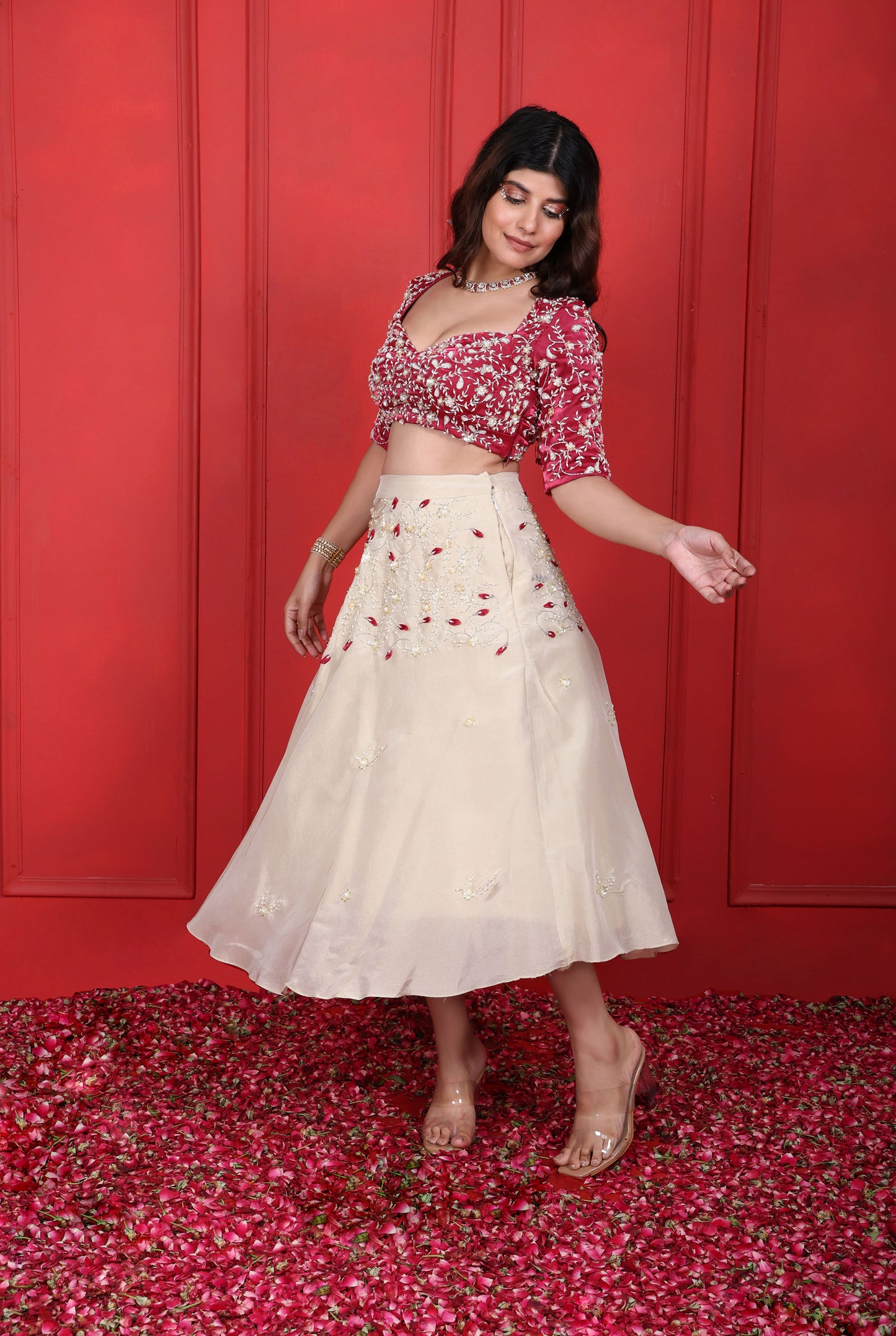 Rosa Roasario Short Hand Embroidered Lehenga Set