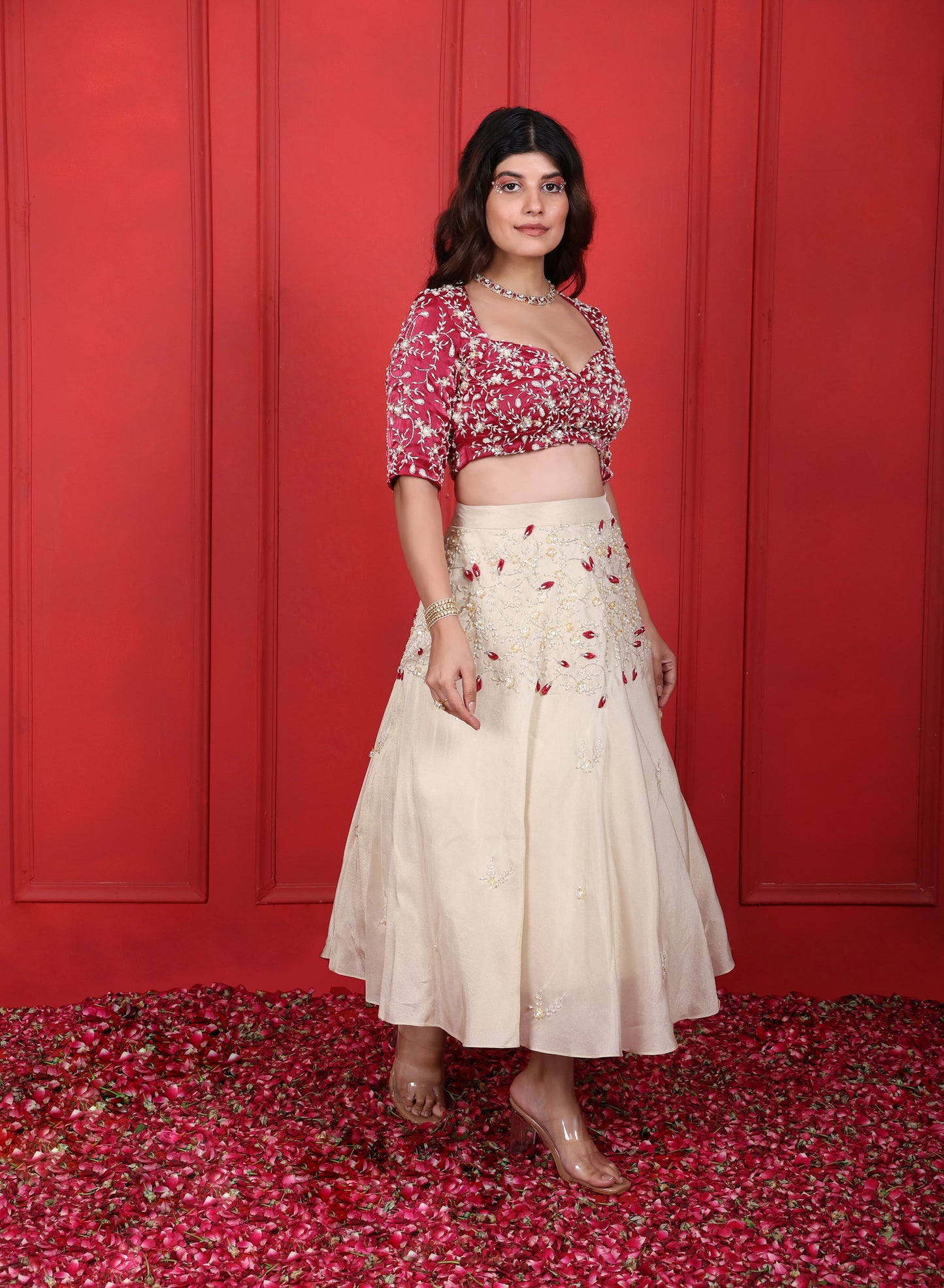 Rosa Roasario Short Hand Embroidered Lehenga Set