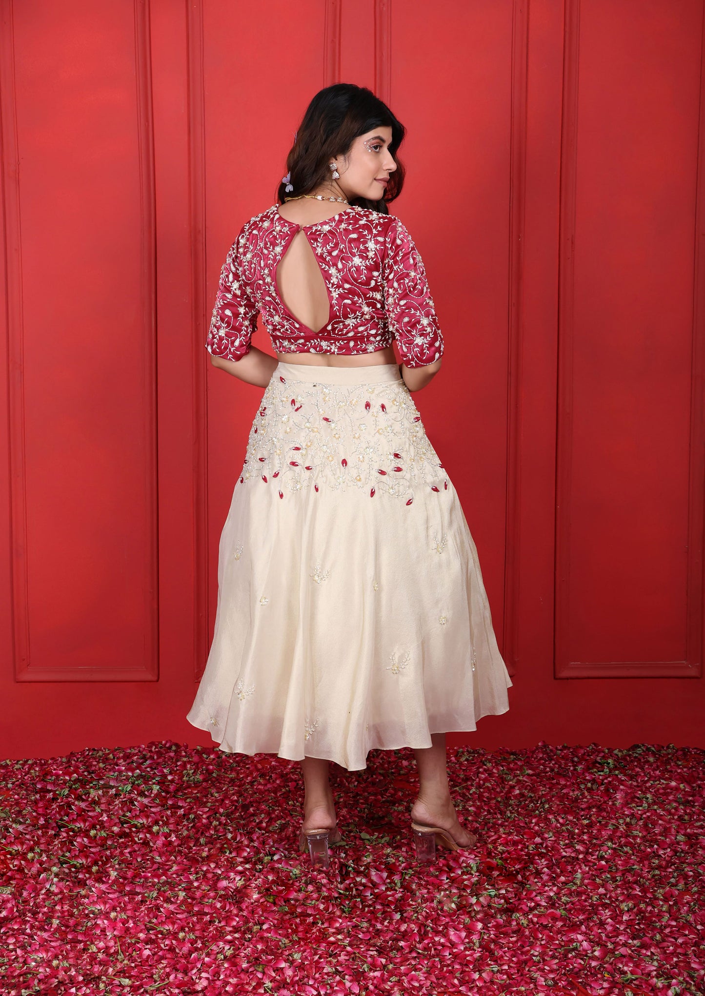 Rosa Roasario Short Hand Embroidered Lehenga Set