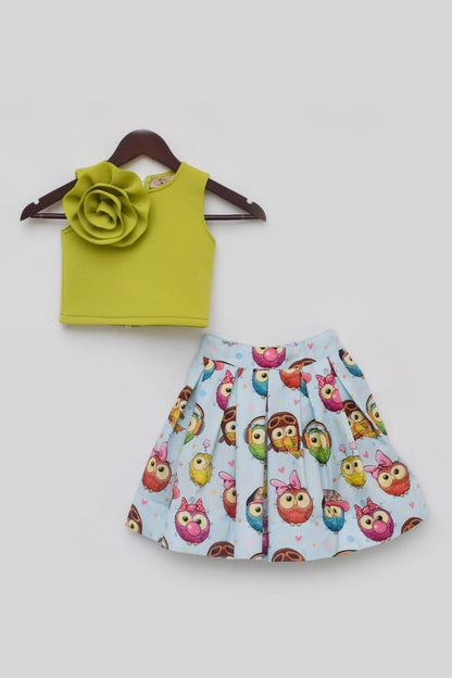 Green Lycra Top with Printed Skirt