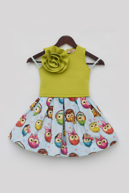 Green Lycra Top with Printed Skirt