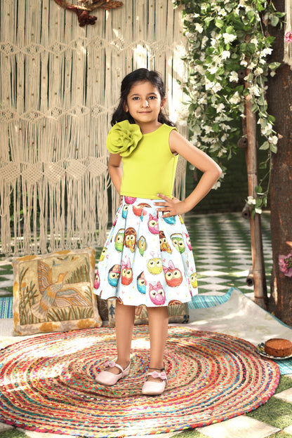 Green Lycra Top with Printed Skirt