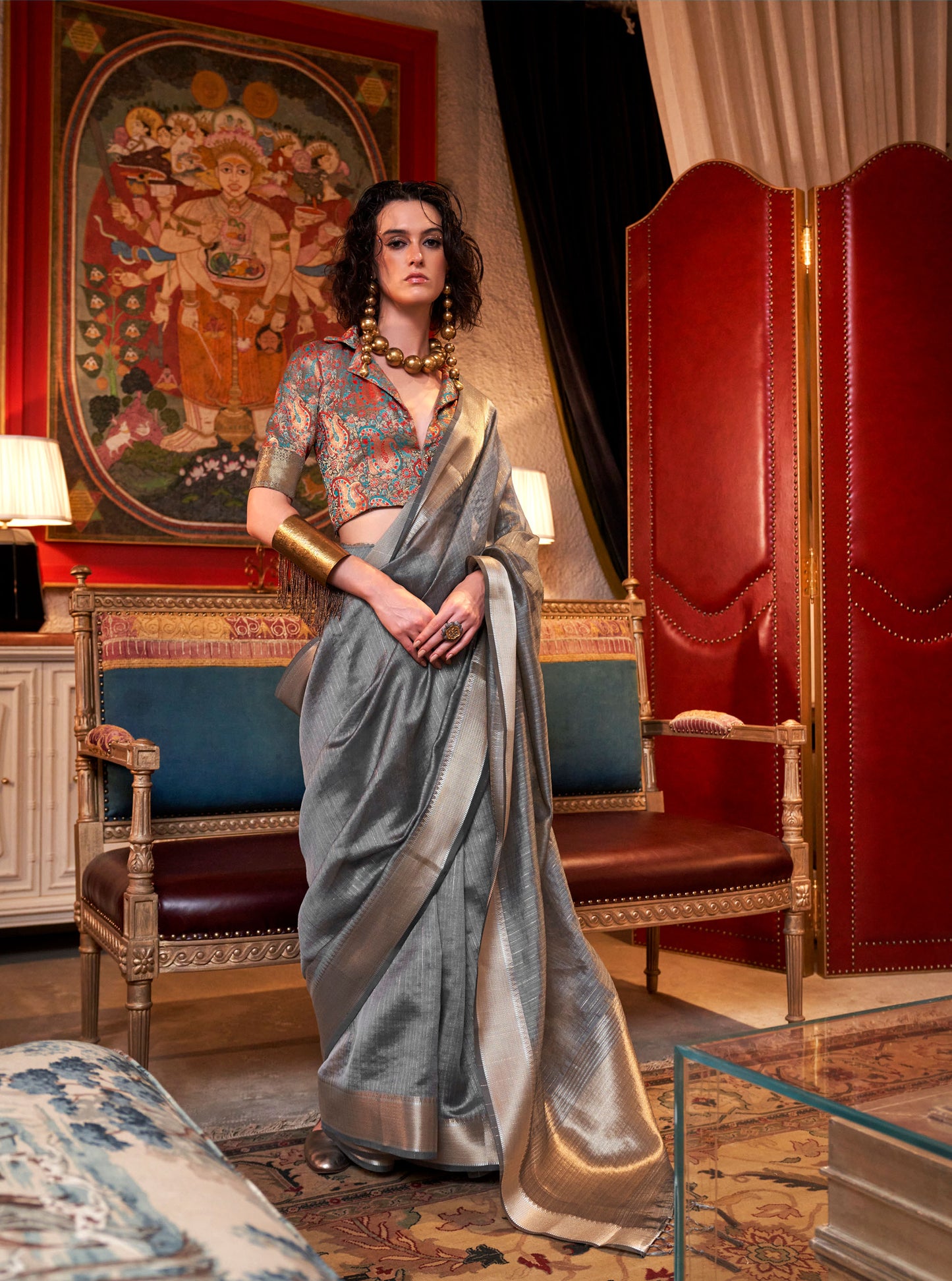 Grey Knoorie Moss chiffon Seasons saree