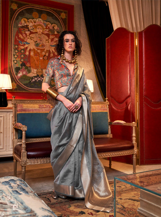 Grey Knoorie Moss chiffon Seasons saree