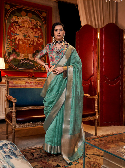 Teal Green Knoorie Moss chiffon Seasons saree