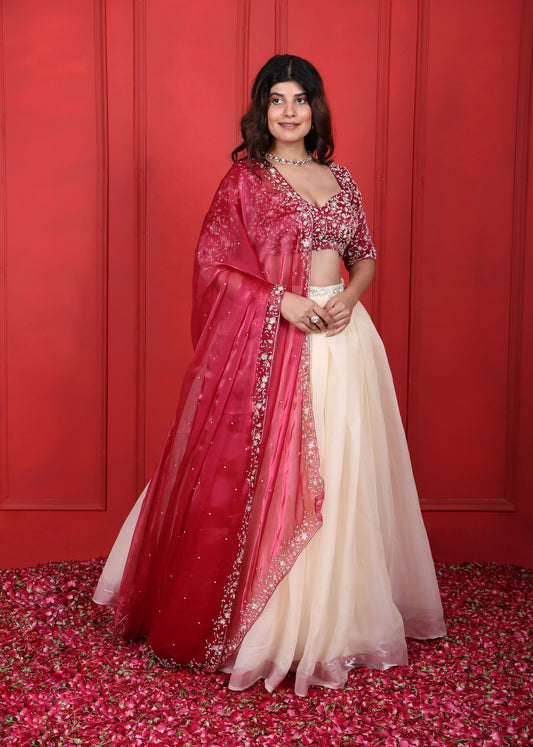 Rosa Rosario Sweetheart Neck Hand Embroidered Lehenga Set