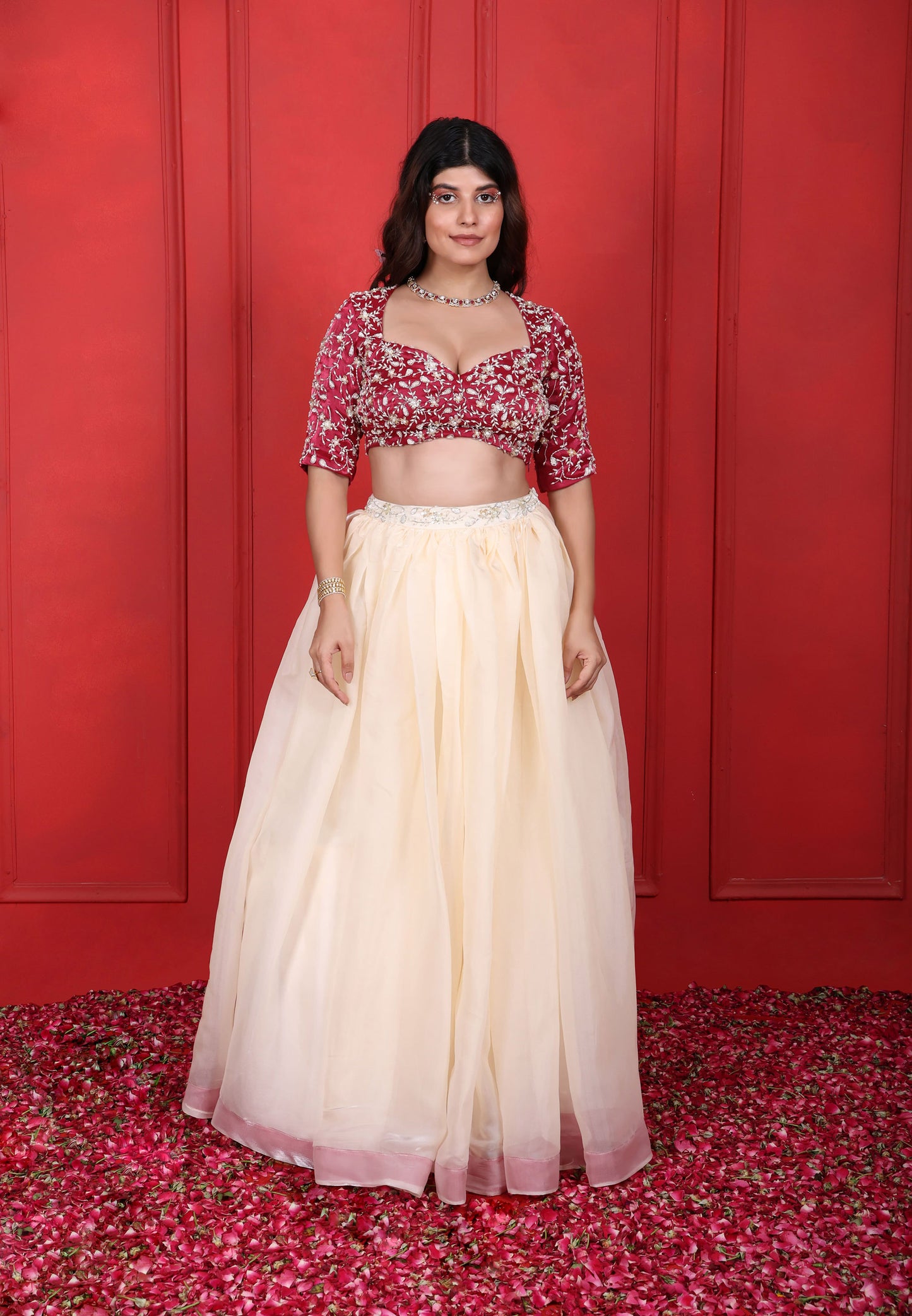 Rosa Rosario Heavy Hand Embroidered Blouse With Skirt