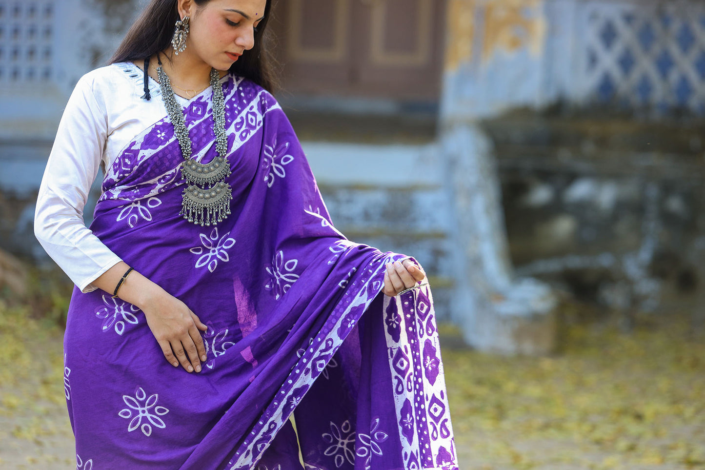 Pure Khadi Cotton Handwoven Purple Saree