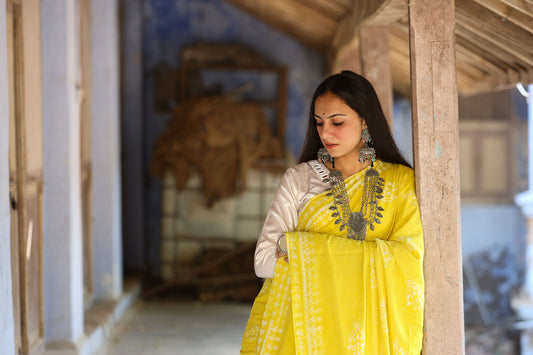 Pure Khadi Cotton Handwoven Lemon Green Saree