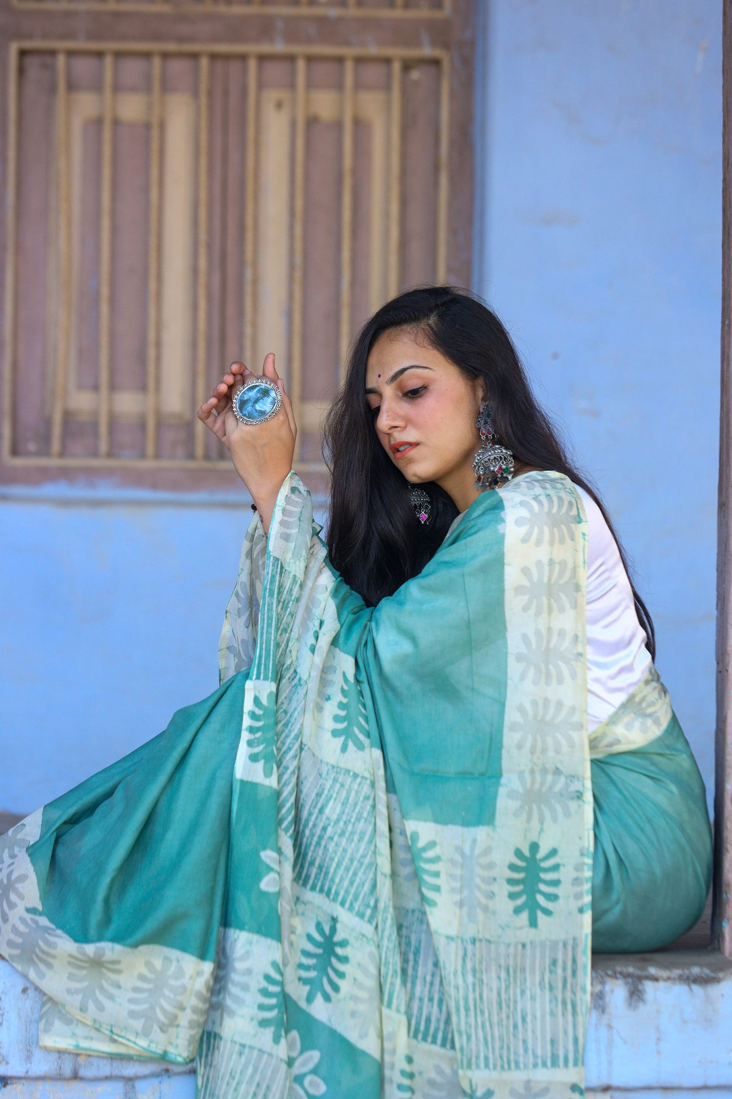 Pure Khadi Cotton Handwoven Sea Green Saree