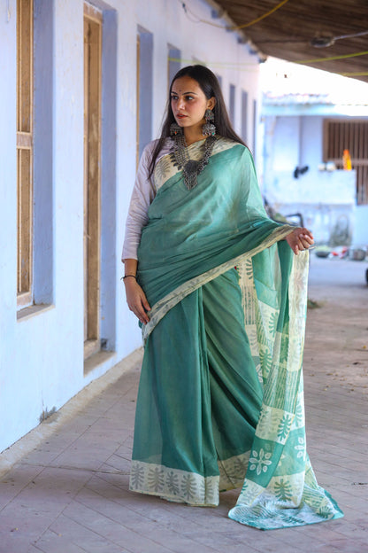Pure Khadi Cotton Handwoven Sea Green Saree