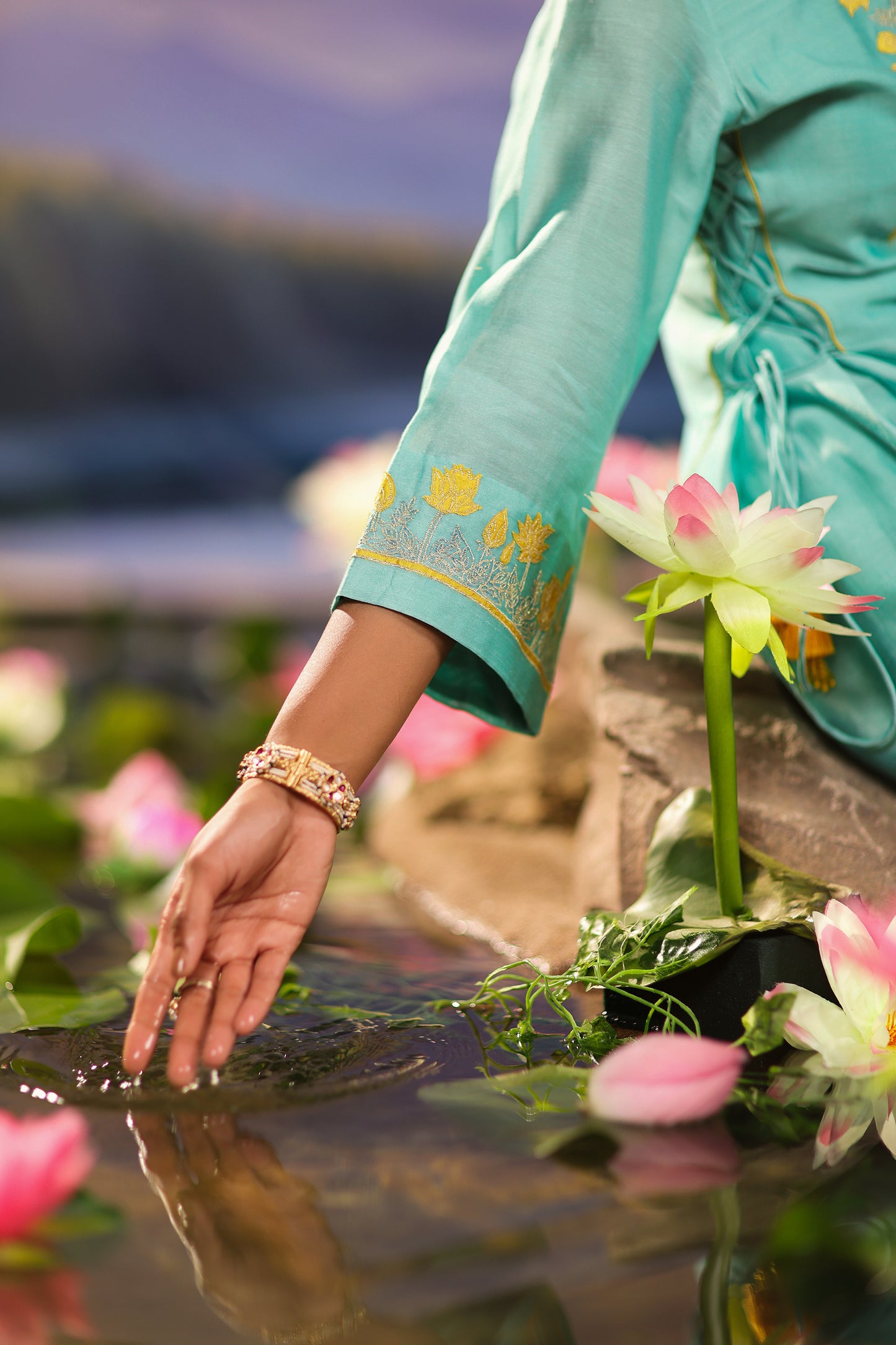 Turqiouse Blue Silk Chanderi Applique Work  Co ord Set