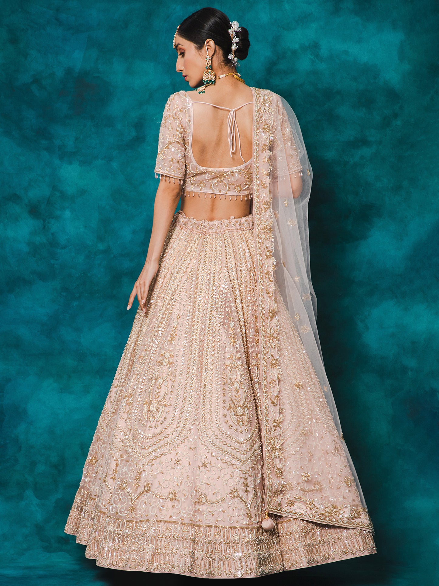 Rose Pink Color Heavy Sequence Embroidery Bridal Lehenga