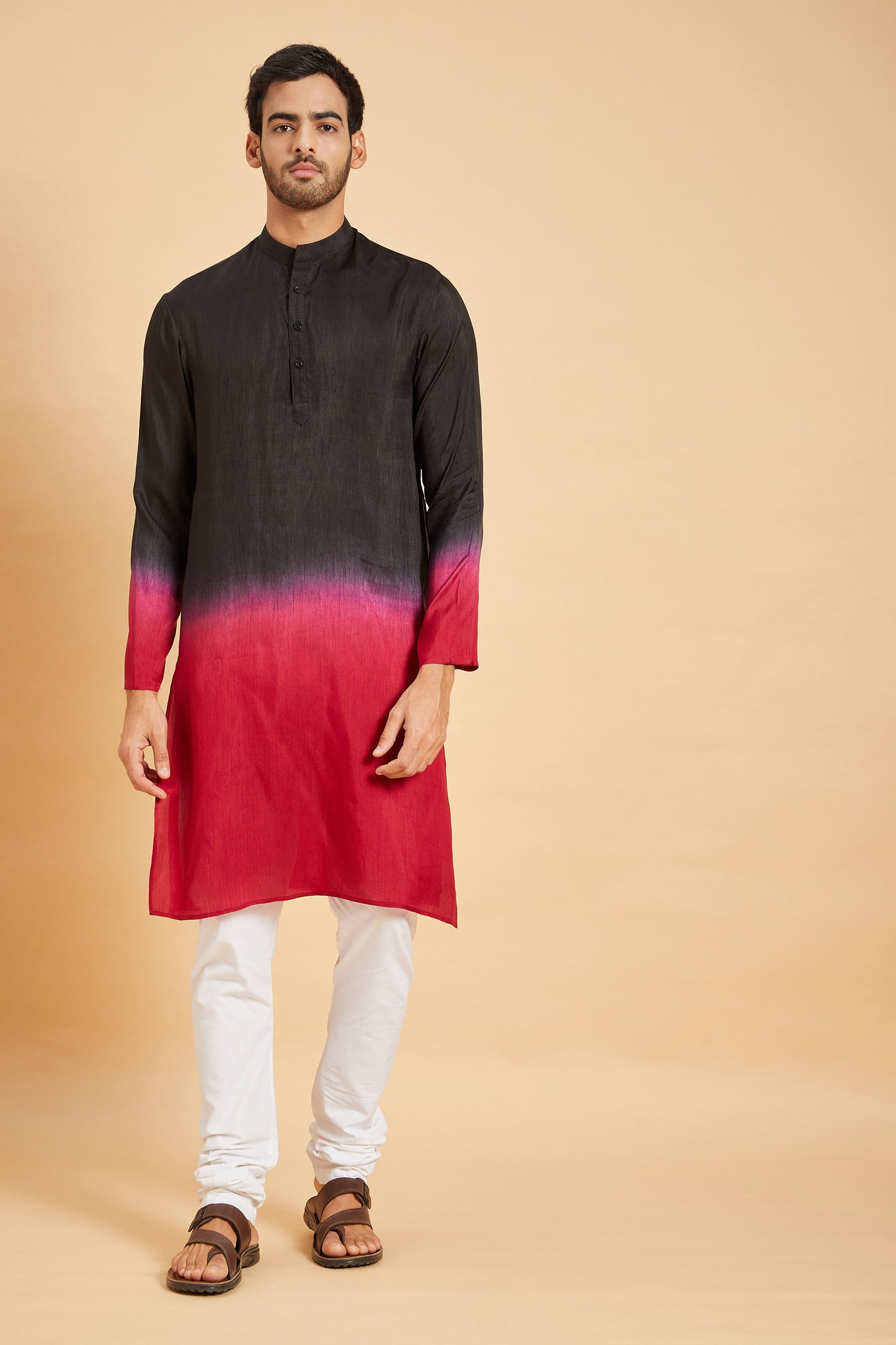 Red & Black Raw Silk Dyeing Festive ( only Kurta )