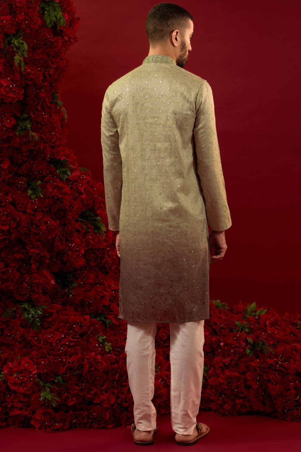 Brown ombre silk kurta set with hand and machine work
