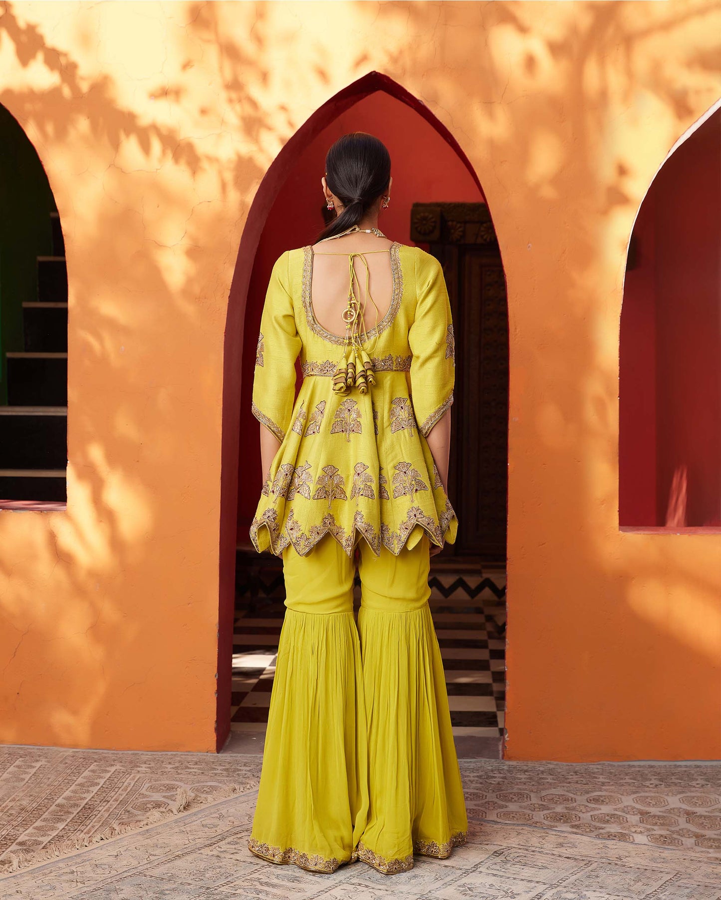 Mughal Yellow Raw Silk Embroidered Haldi Sharara