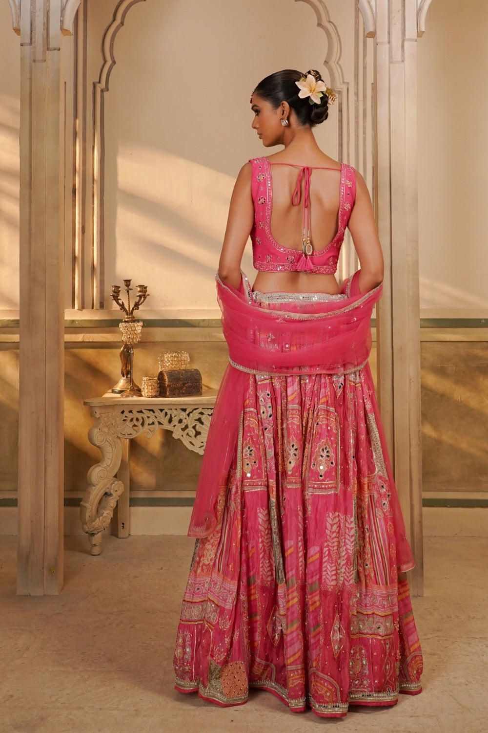 Fuchsia pink Georgete Lehenga