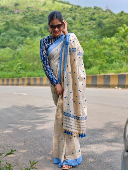 Ava Cream handloom Cotton saree